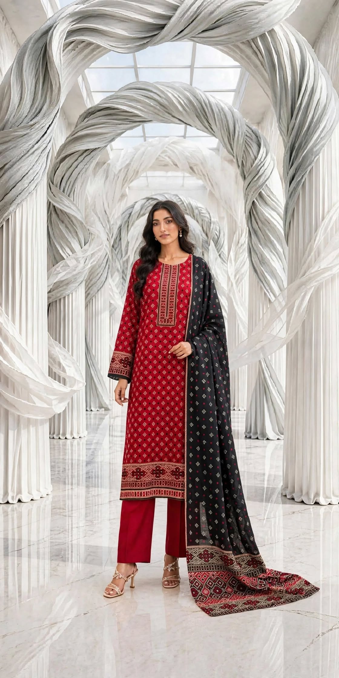 Binsaeed khaddar stiched shirt trouser 3pc redchun