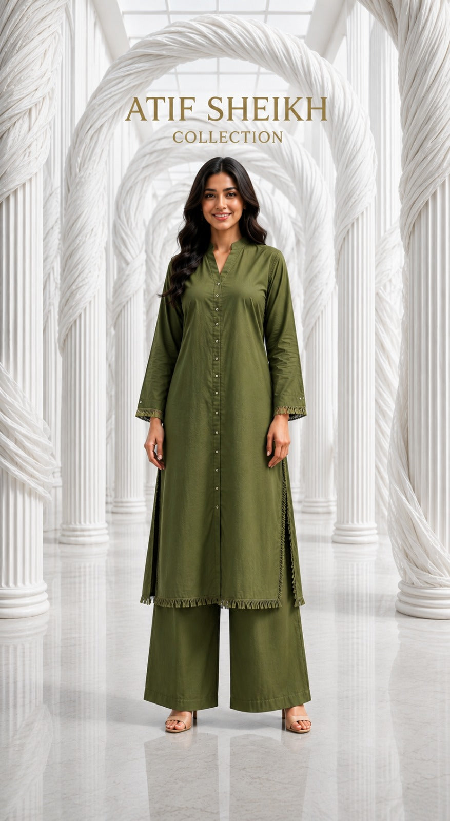 Binsaeed solid khaddar stiched shirt trouser 2 pc mhndi