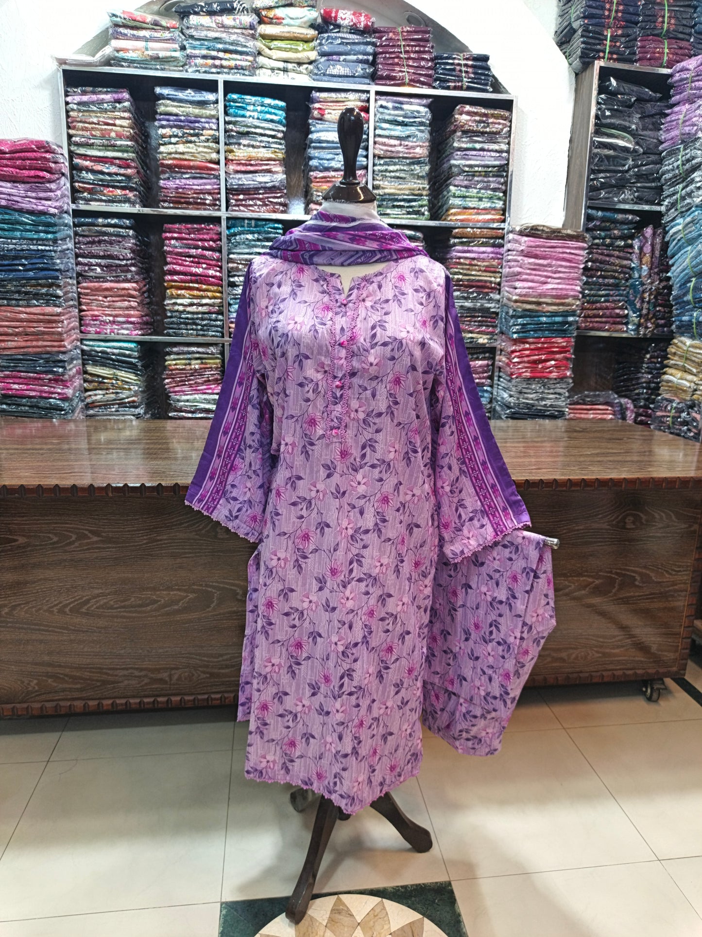 Safina premium lawn stiched shirt trouser 3 pc llacpink