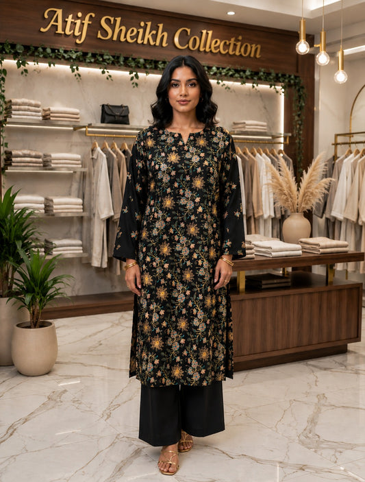 Karandi embroidered stiched long shirt trouser 2pc