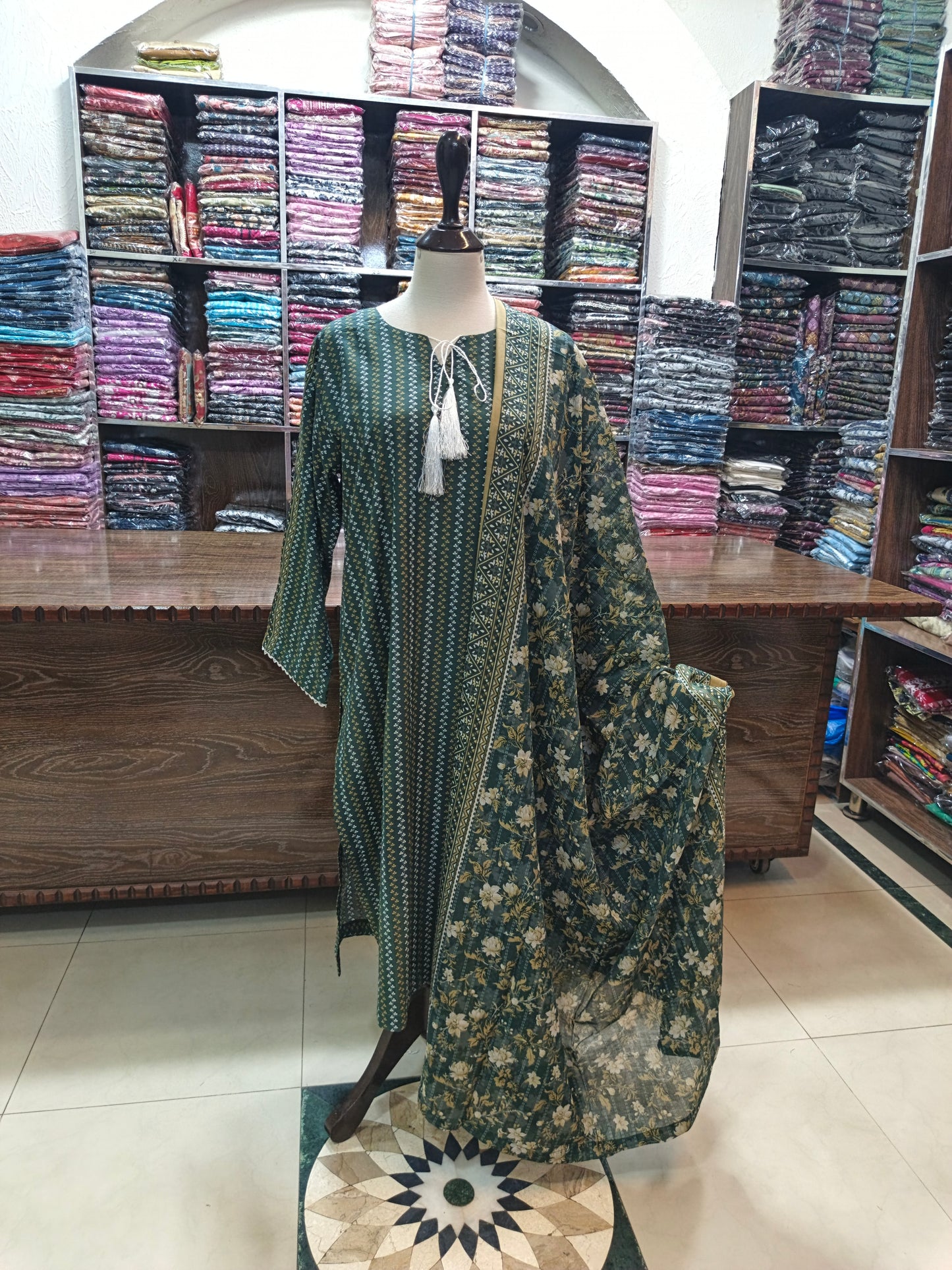 Bin saeed premium lawn stiched shirt trouser 3pc grenstrip