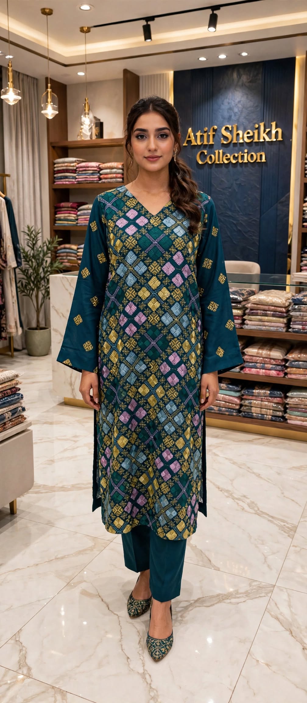 Karandi embroidered stiched long shirt trouser 2pc frzcrs