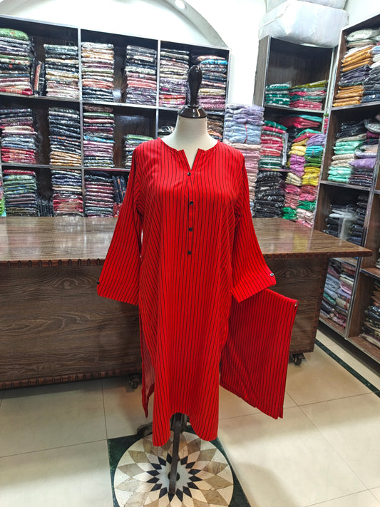 Linen stiched 2 pc suits red