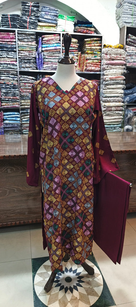 Mid summer karandi embroidered stiched 2 pc