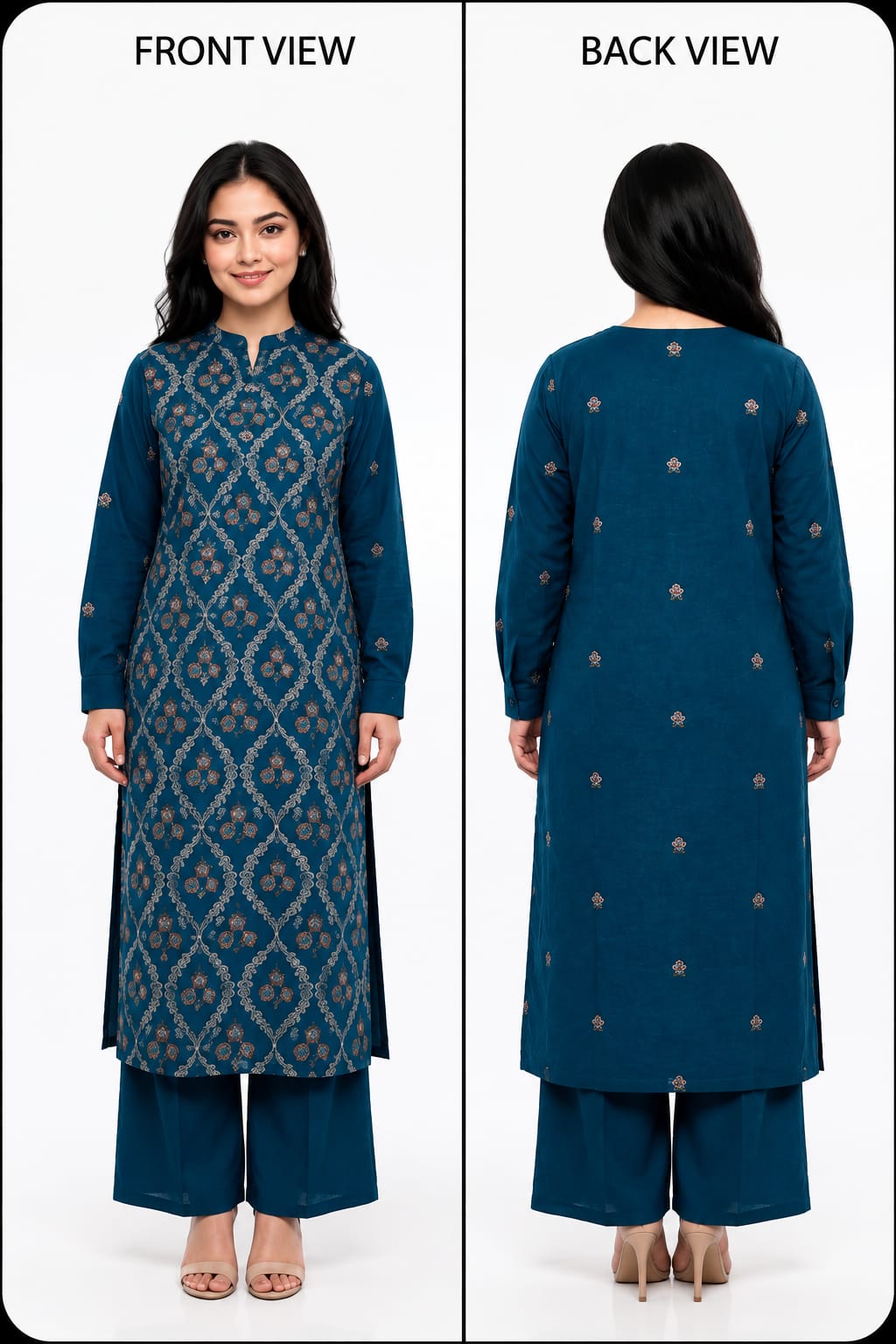 Karandi embroidered stiched long shirt trouser  2 pc frztkri