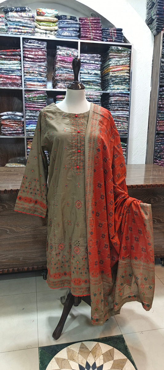 Hz premium lawn embroidered stiched shalwar kameez 3 pc skinrd