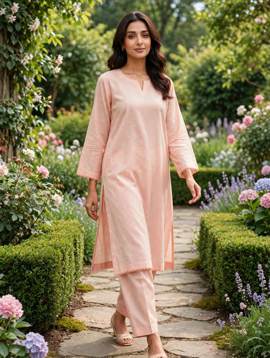 Solid pure lawn stiched shalwar kameez 2pc pch