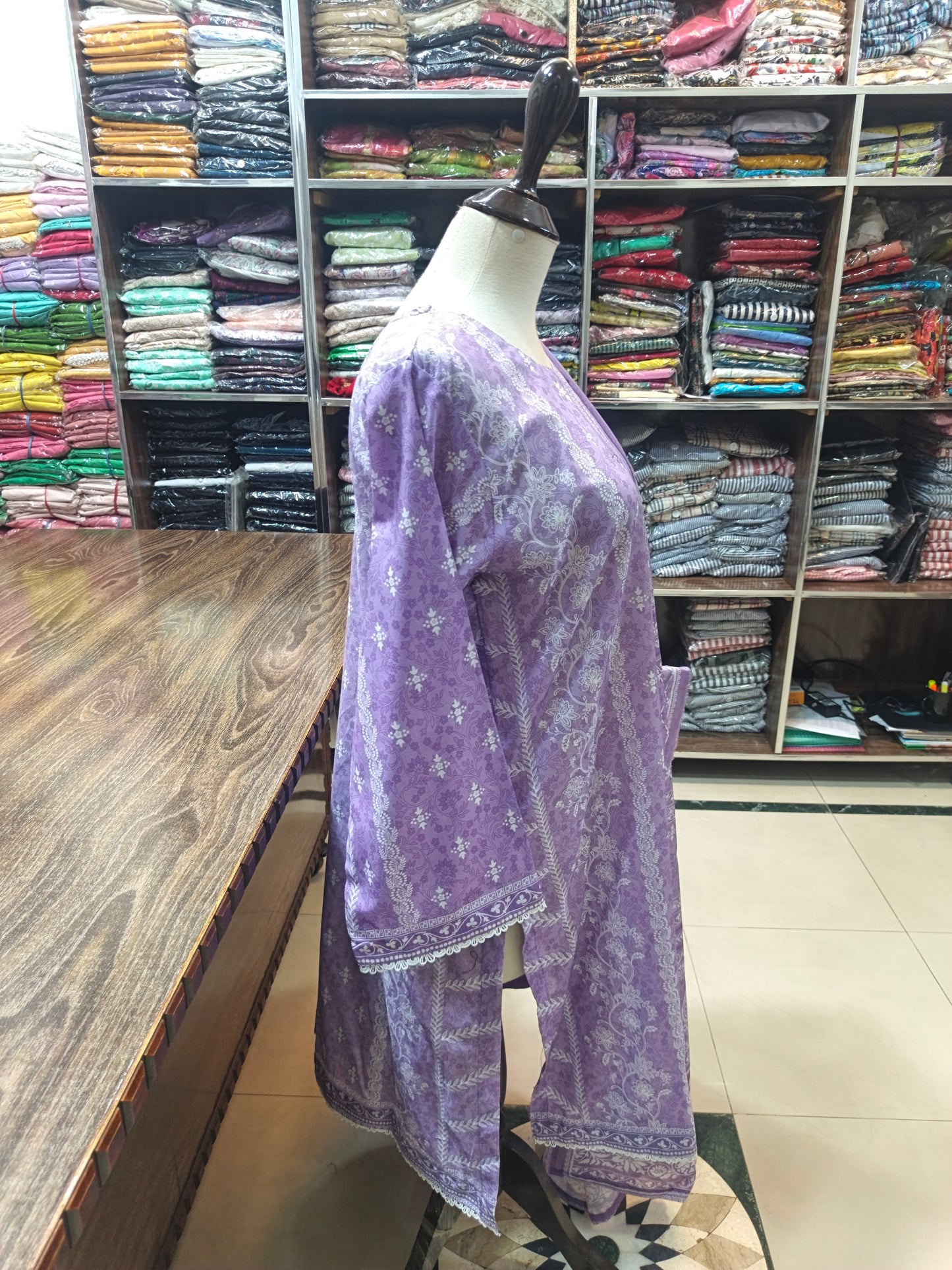 Binsaeed premium lawn stiched shalwar kameez 3 pc lilacwt