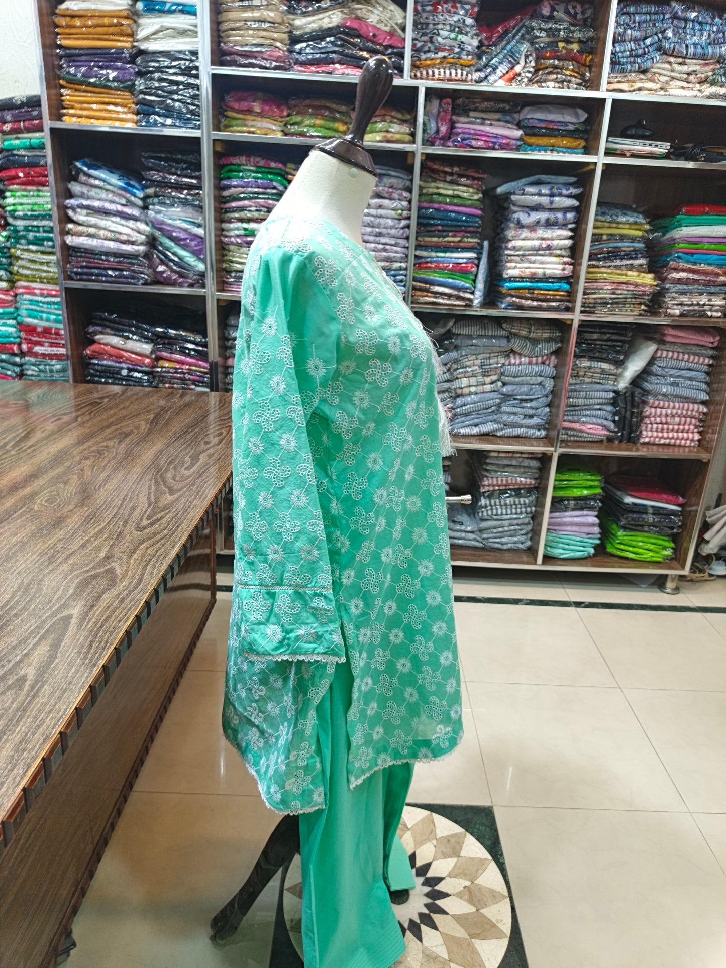 Lawn embroidered short shirt and shalwar 2pc aqua