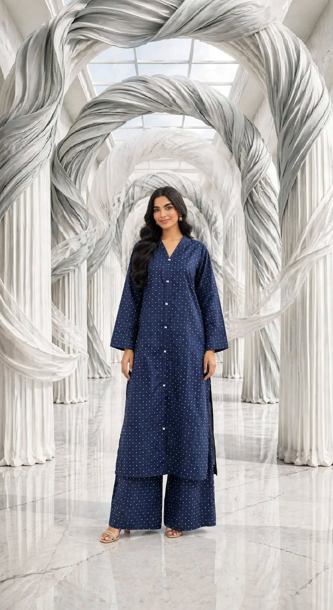 Denim long shirt trouser 2 pc nvydts