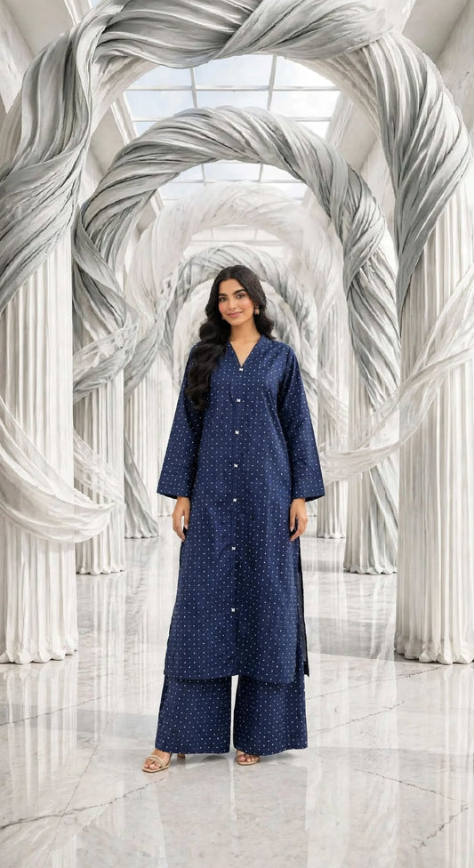 Denim long shirt trouser 2 pc nvydts
