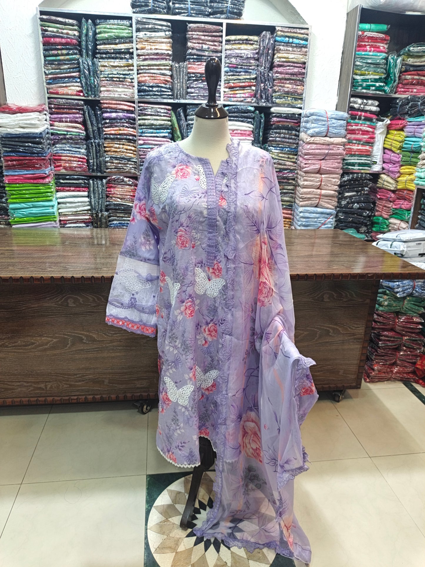 Luxury embroidered stiched maria B M print prpl
