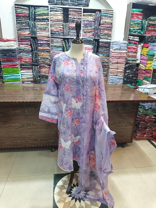 Luxury embroidered stiched maria B M print prpl
