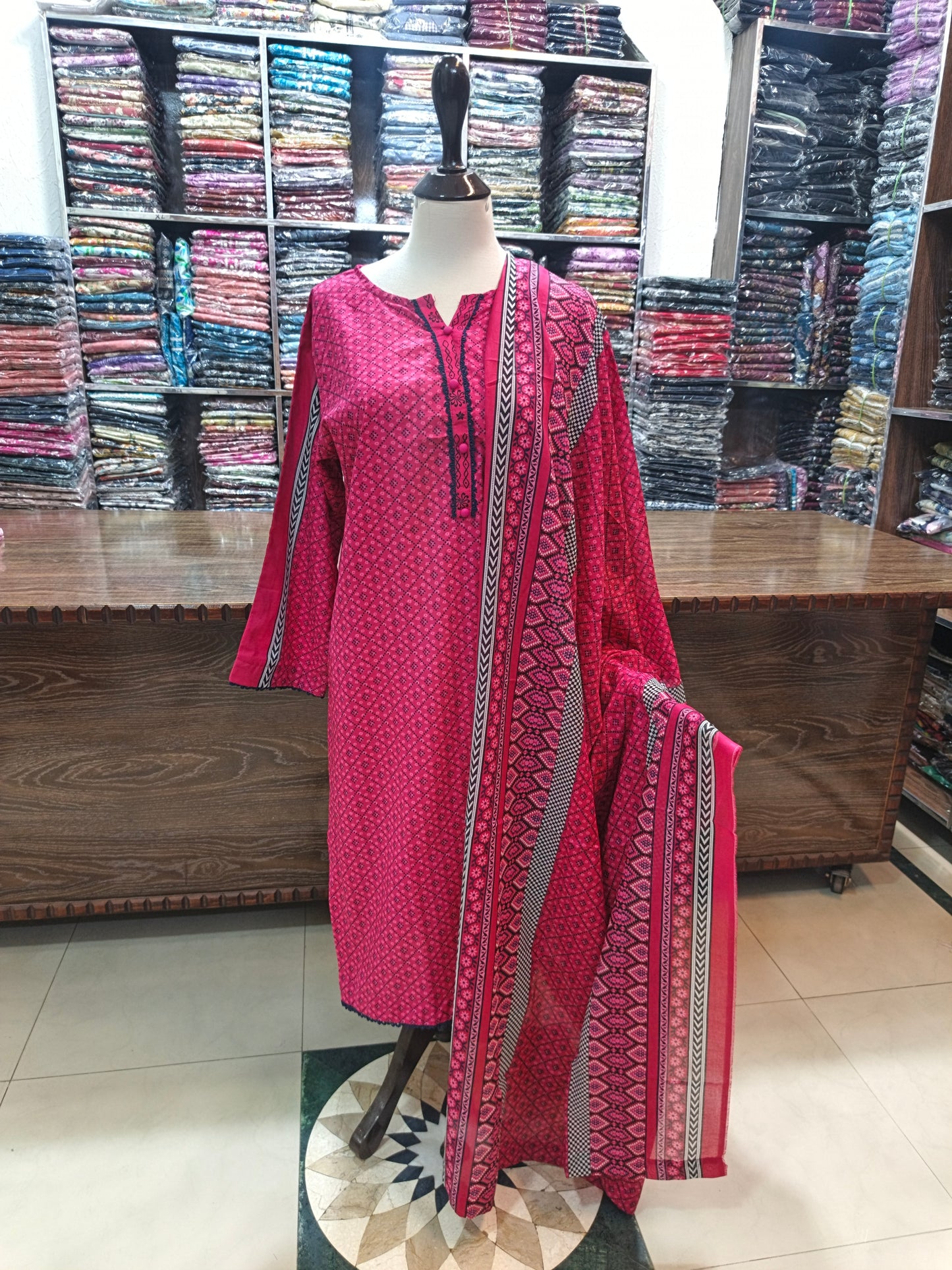 Binsaeed premium lawn stiched shirt trouser stiched 3pc shchun