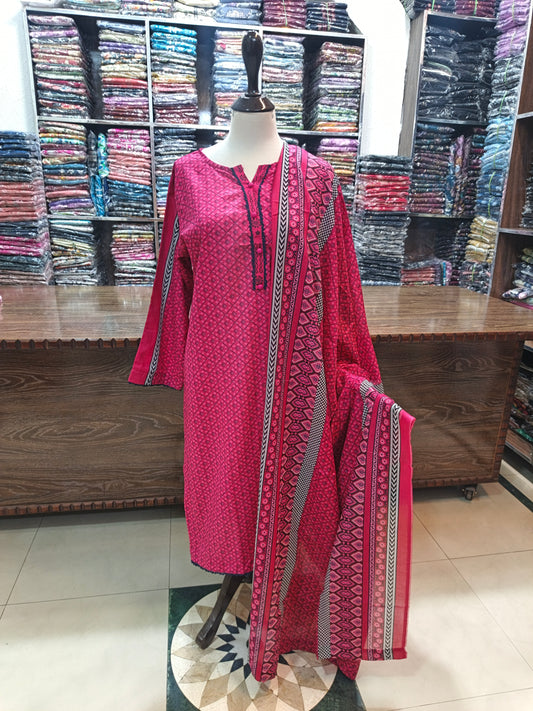 Binsaeed premium lawn stiched shirt trouser stiched 3pc shchun