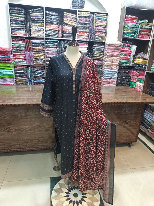 Binsaeed premium lawn stiched shirt trouser 3pc blkaj