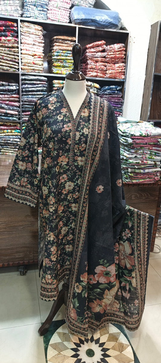 Bin saeed khaddar stiched shirt trouser 3 pc