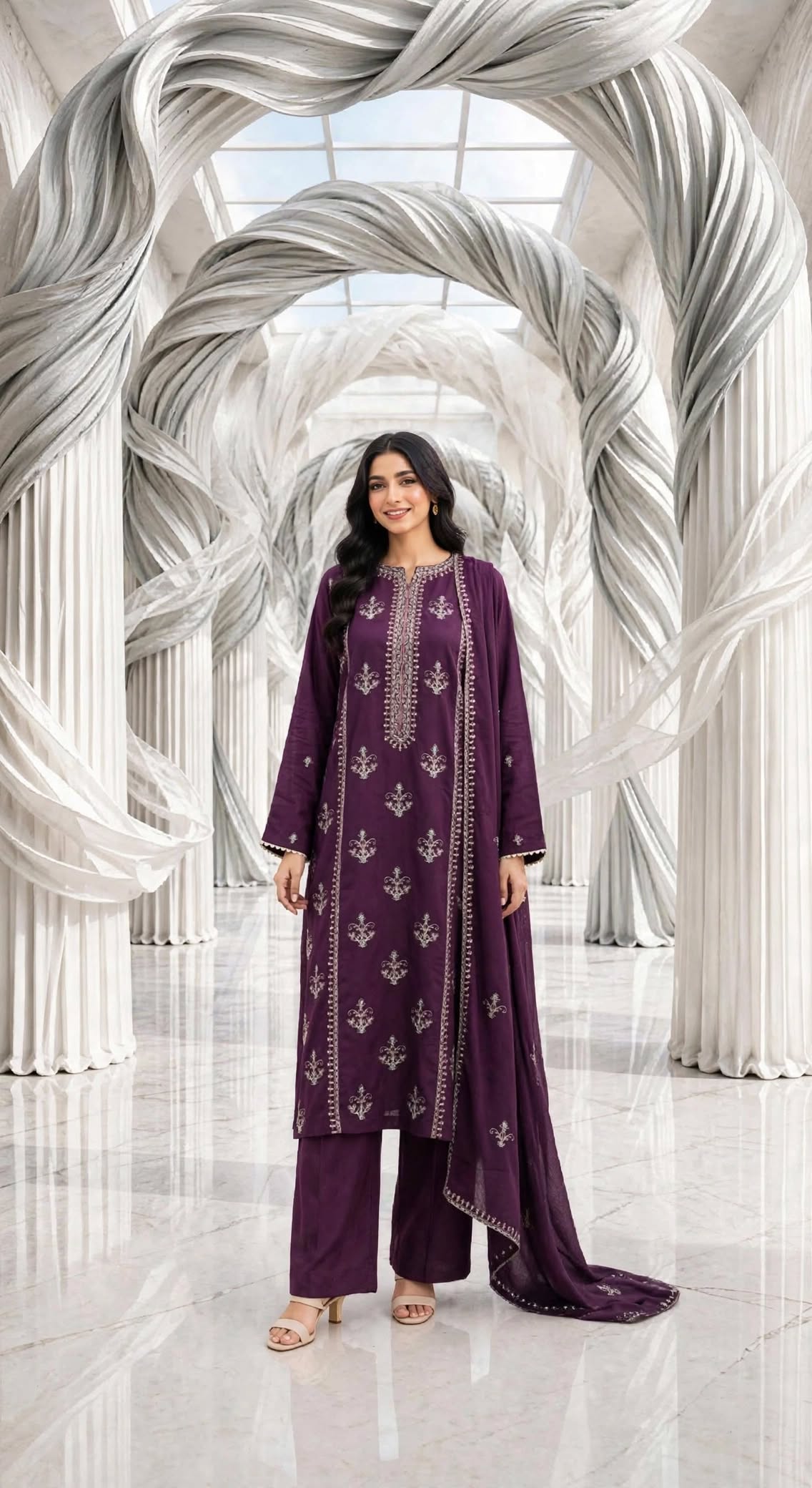 Karandi embroidered stiched shirt trouser 3pc prpl2
