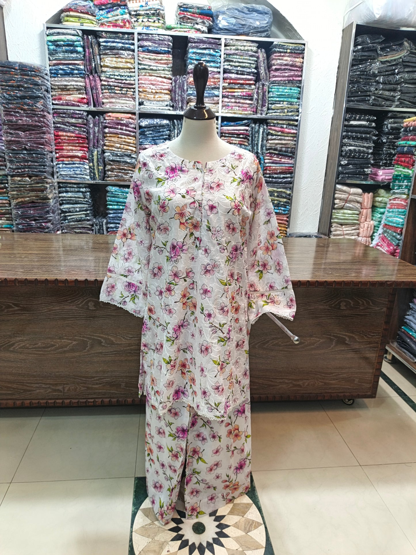 Lawn embroidered stiched short co ord set 2 pc wtllc