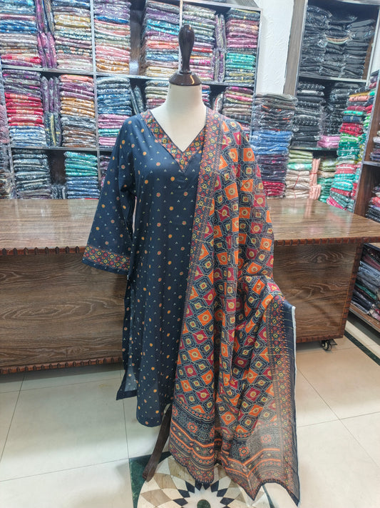 Binsaeed premium lawn stiched shalwar kameez 3pc nvyorng