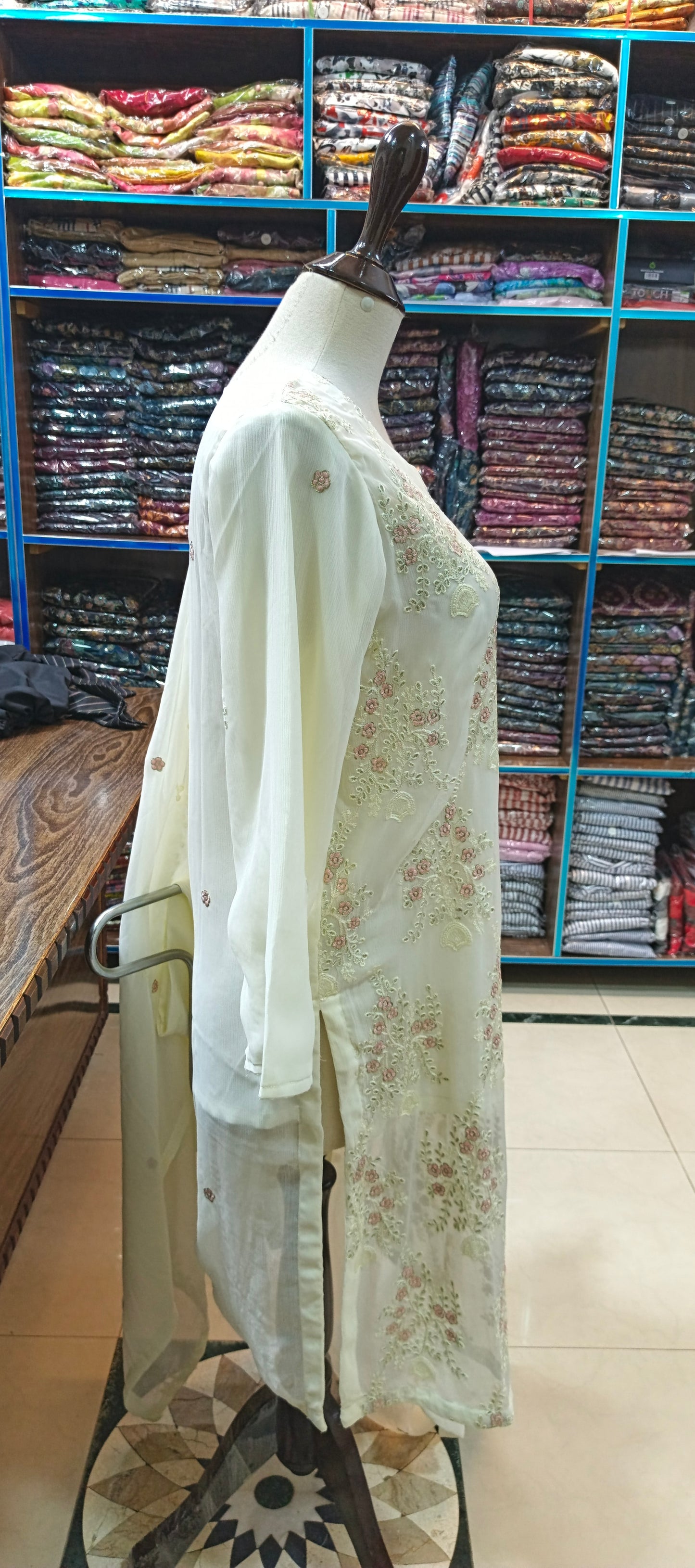 Chiffon embroidered stiched long 3 pc