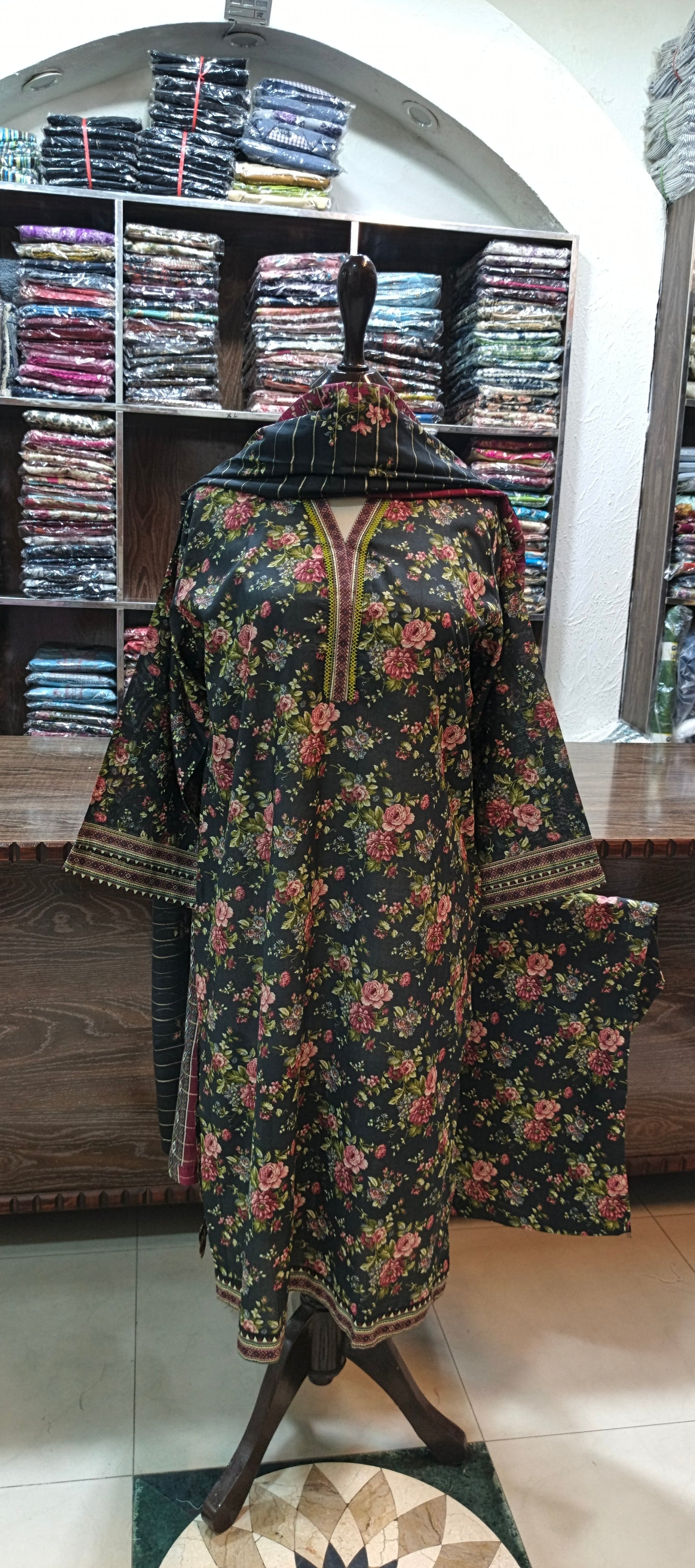 Bin saeed premium lawn stiched long shirt trouser stiched 3 pc