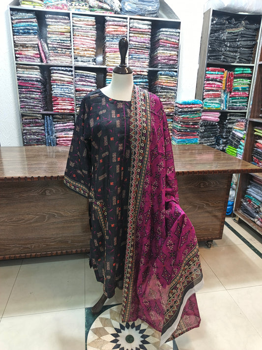 Safina premium lawn stiched shalwar kameez 3 pc blkfls