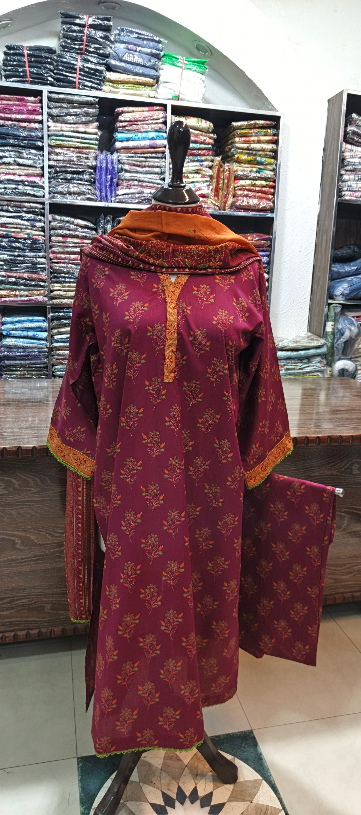 Bin saeed lawn stiched shirt trouser 3 pcMo1