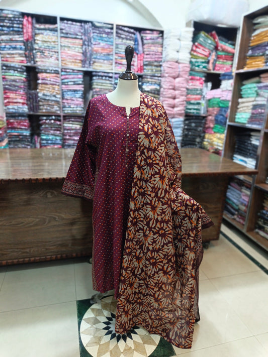Binsaeed premium lawn stiched shirt trouser 3pc mrnskin
