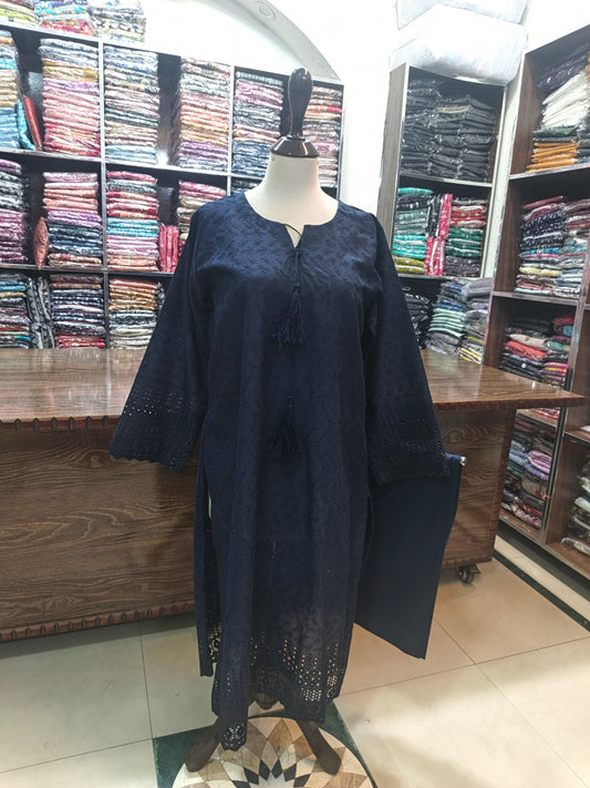 Lawn chikenkari embroidered stiched 2pc nvy