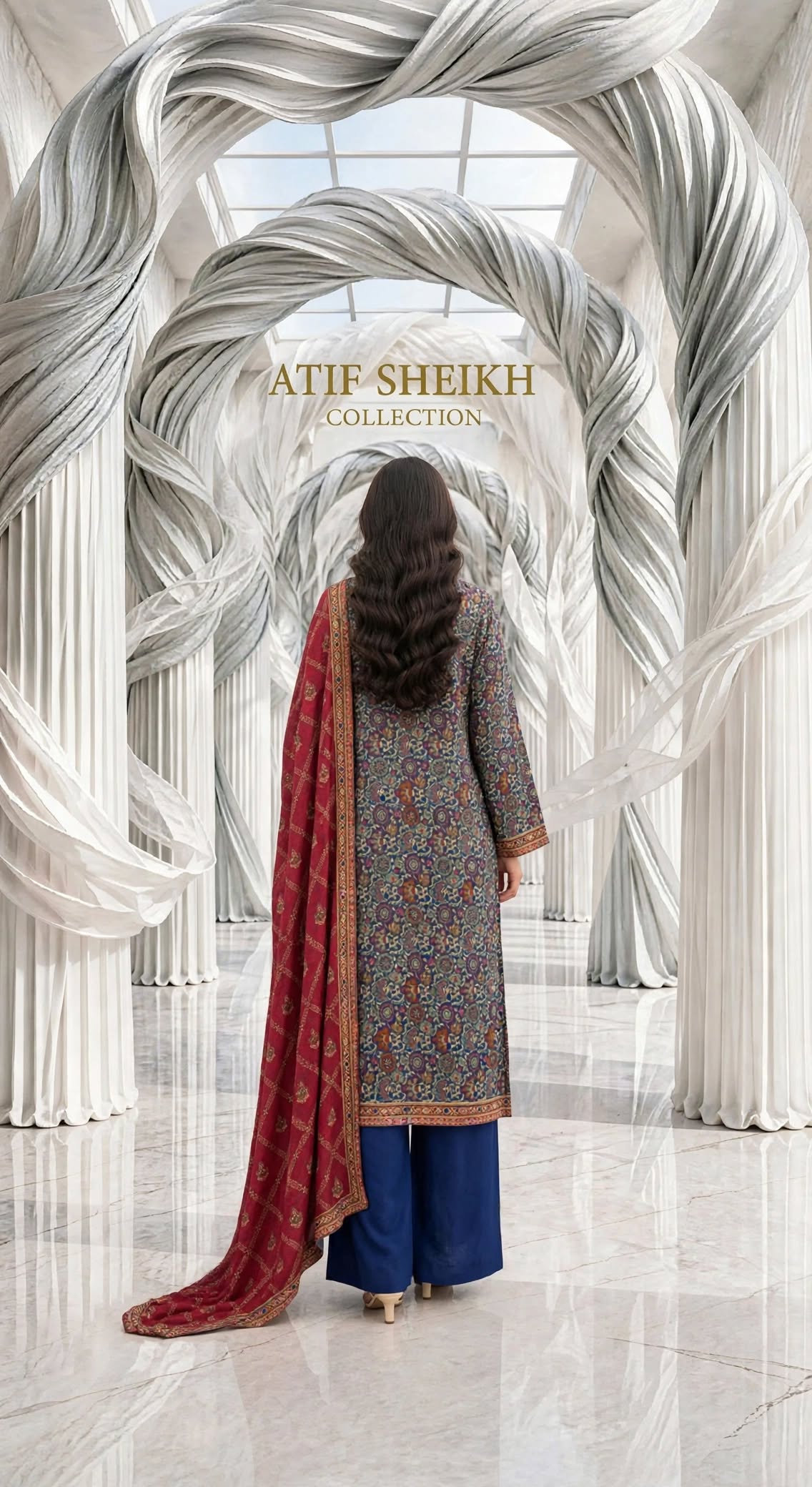 Binsaeed zari khaddar stiched shirt trouser 3pc redblu