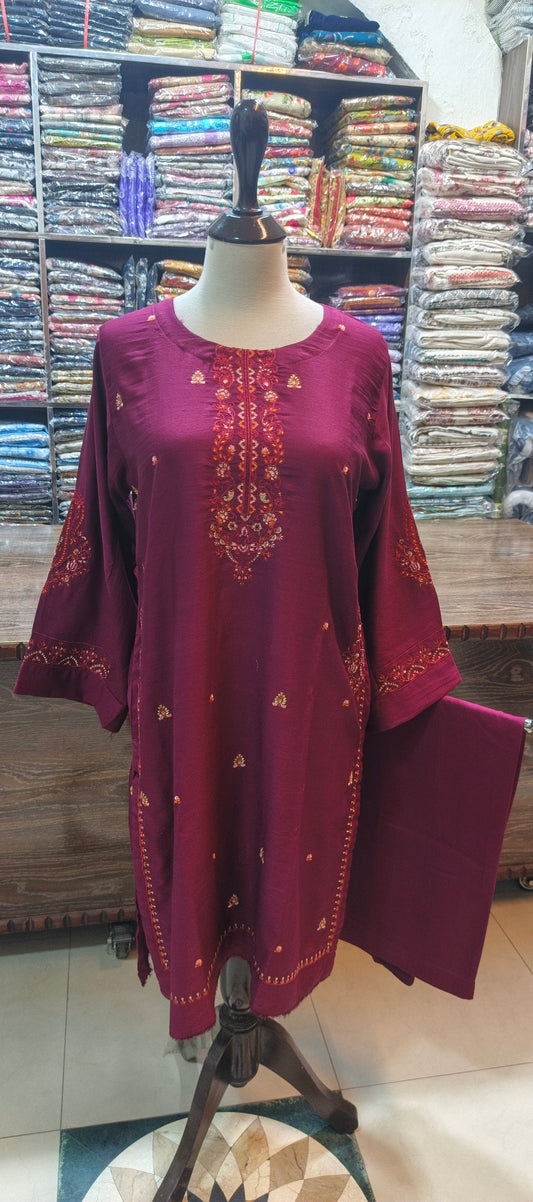 Mid summer  karandi embroidered stiched 2 pc mrnD