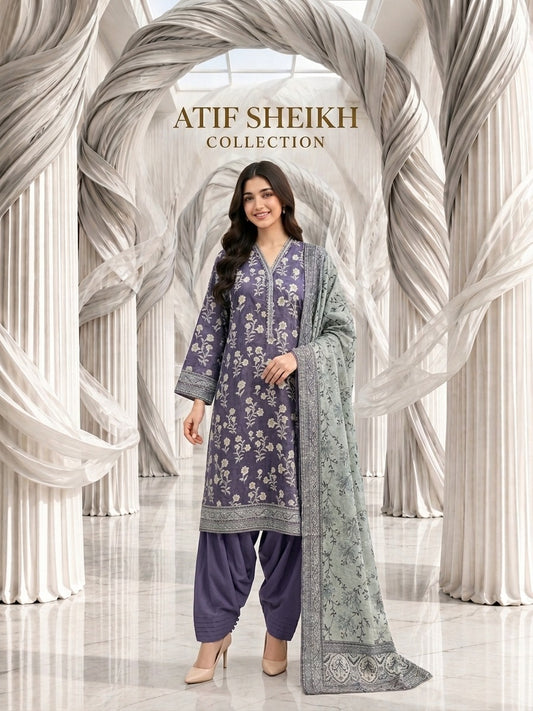 Binsaeed zari khaddar stiched shalwar kameez 3pc volet