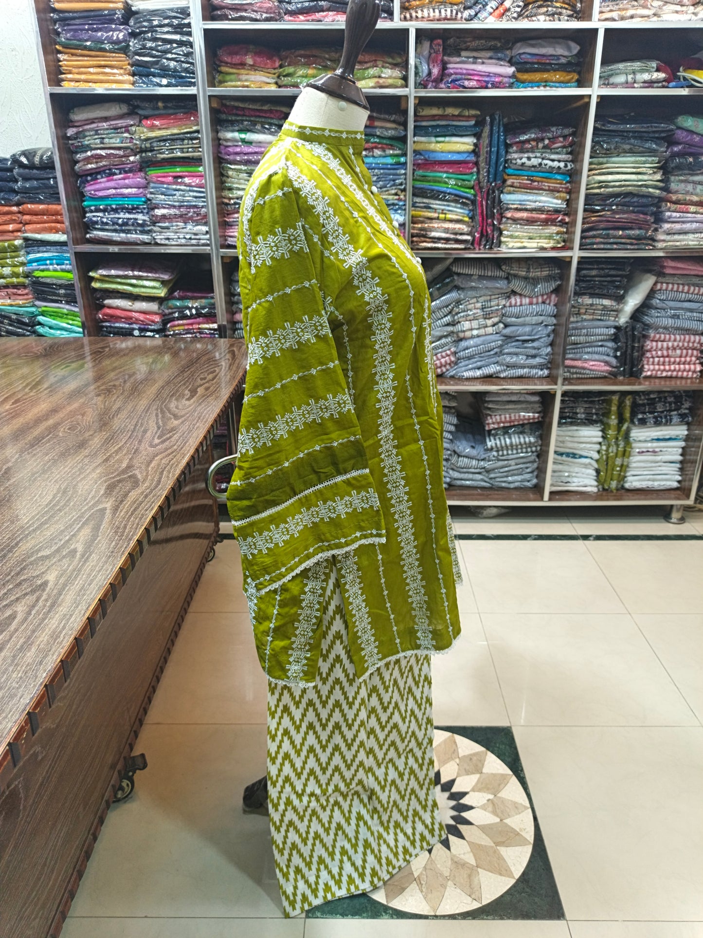 Embroidered lawn stiched short shirt and trouser 2 pc dhni