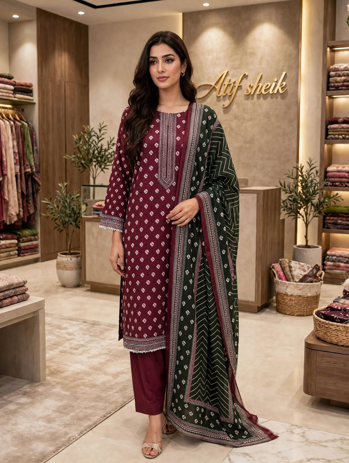 Binsaeed premium lawn shalwar kameez 3 pc brgmron