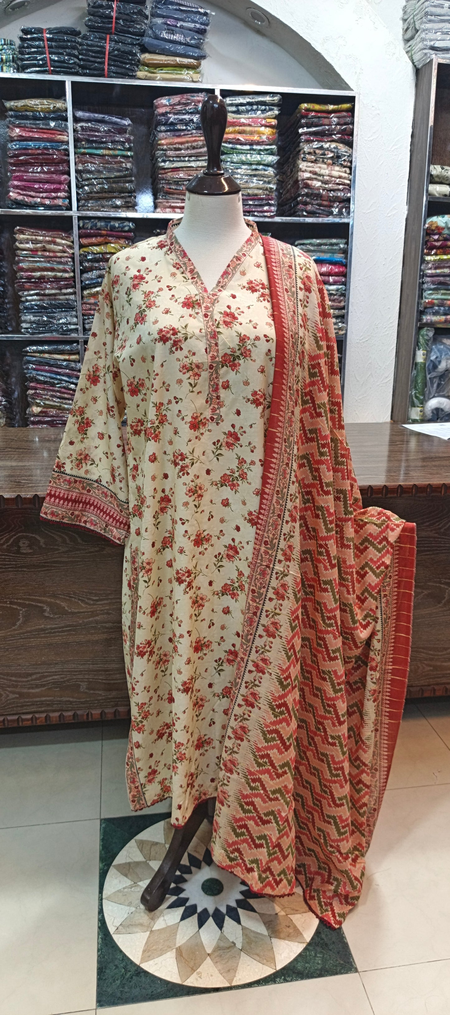 Bin saeed long shirt trouser stiched 3 pc crmred