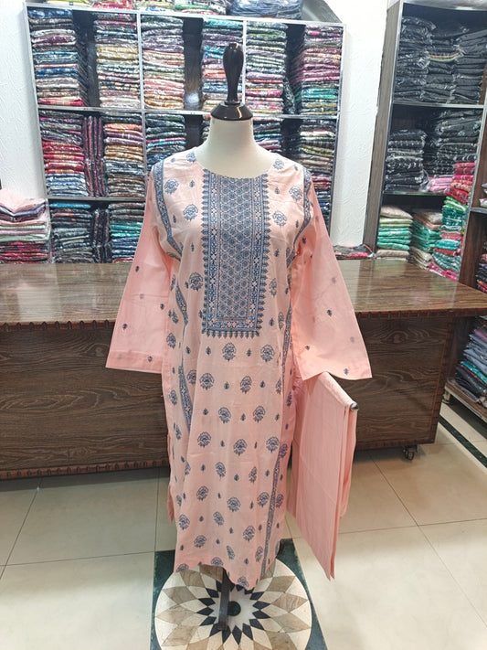 lawm embroidered stiched long shirt trouser 2 pc