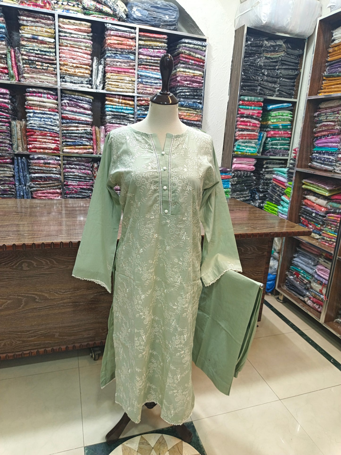 Breeze embroidered lawn stiched long shirt trouser 2pc cjpsta