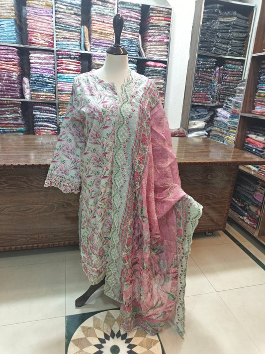 Binsaeed luxury embroidered stiched shirt trouser 3pc pista