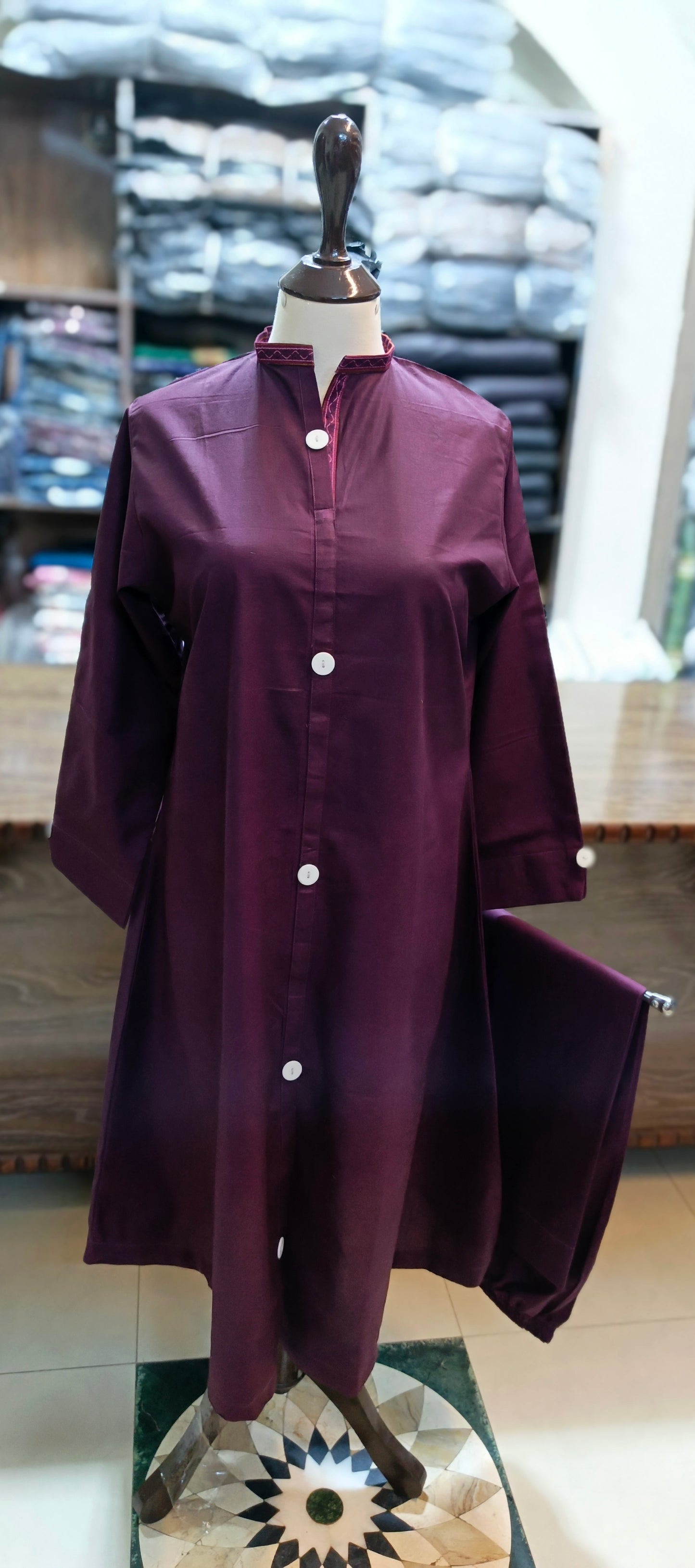 Bin saeed khaddar long A line stiched