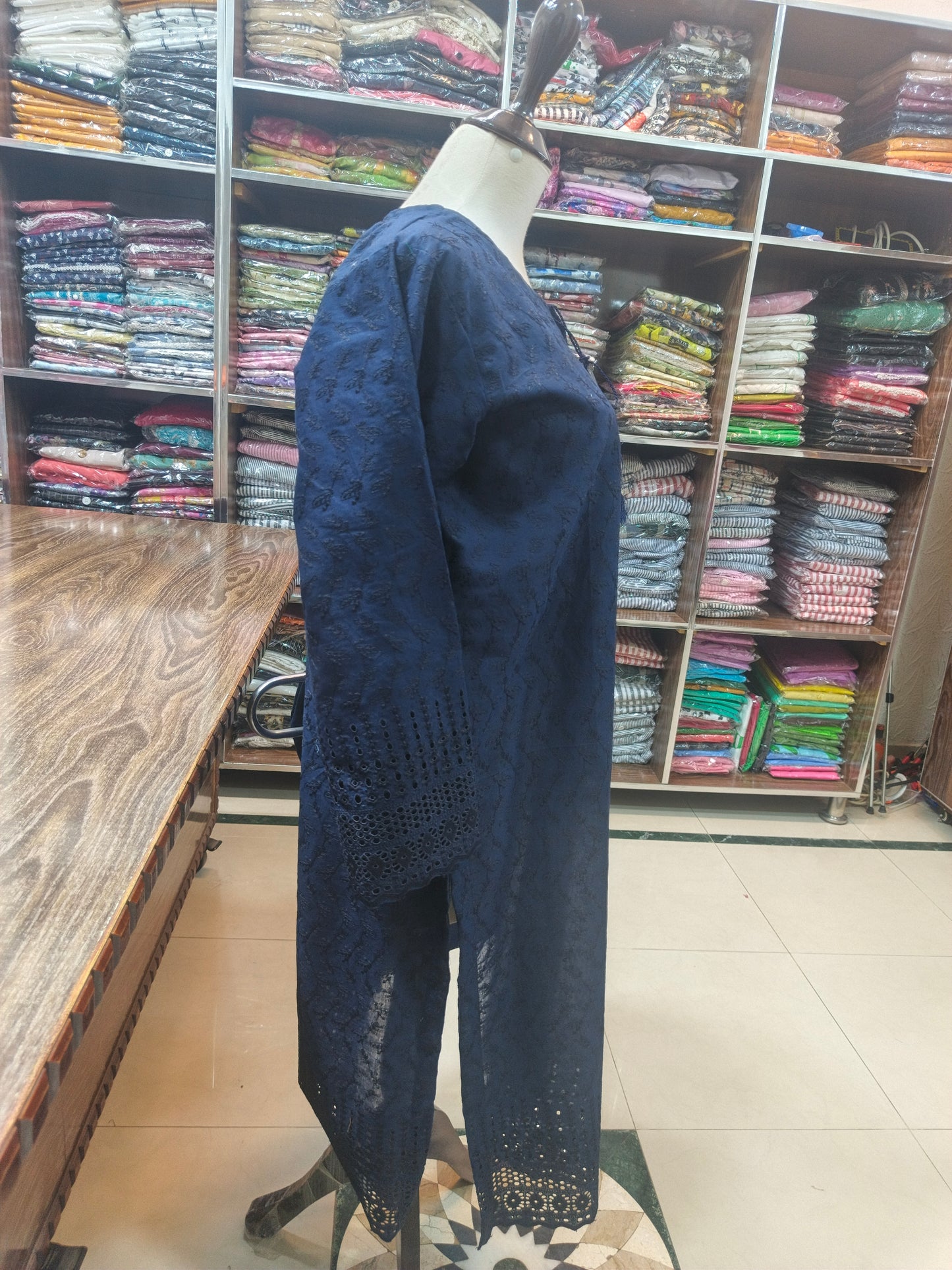 Lawn chikenkari embroidered stiched 2pc nvy