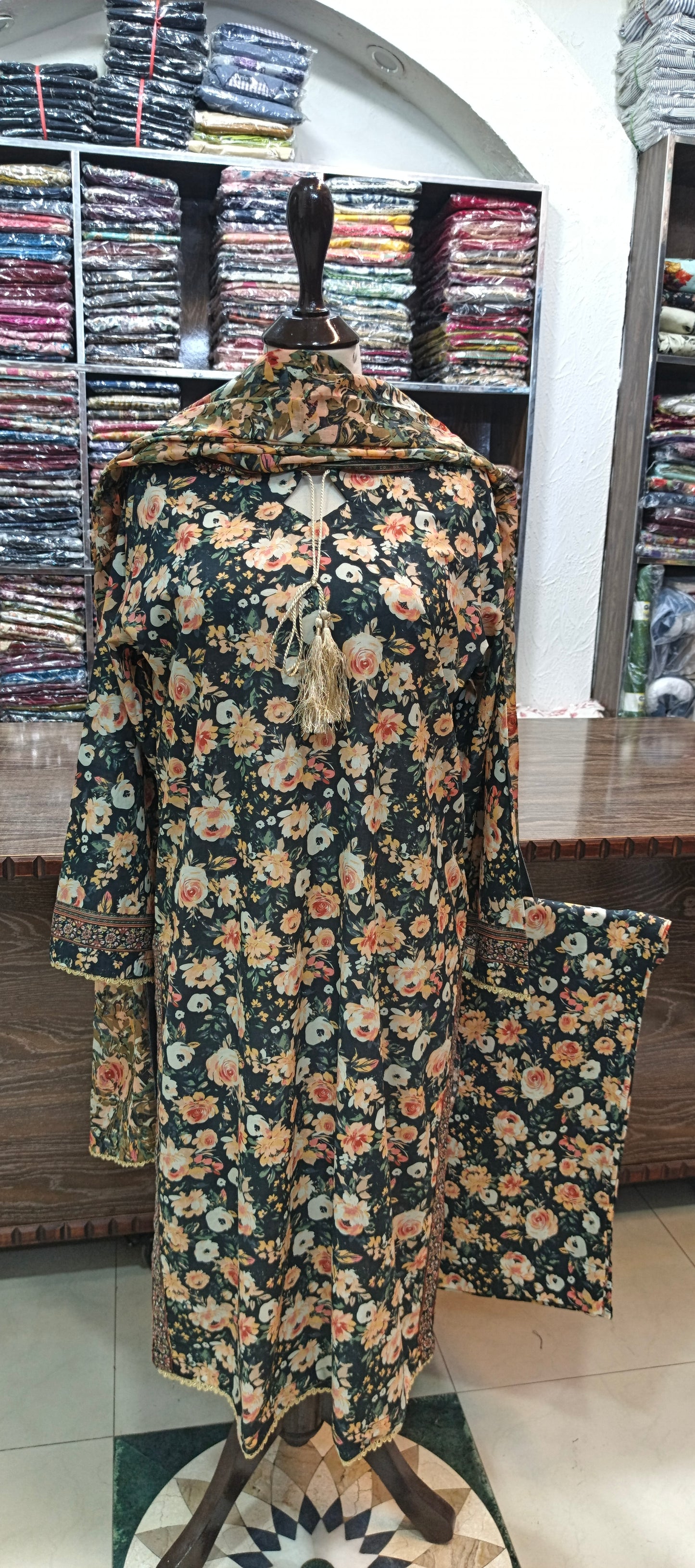 Bin saeed lawn stiched long shirt trouser 3 pc