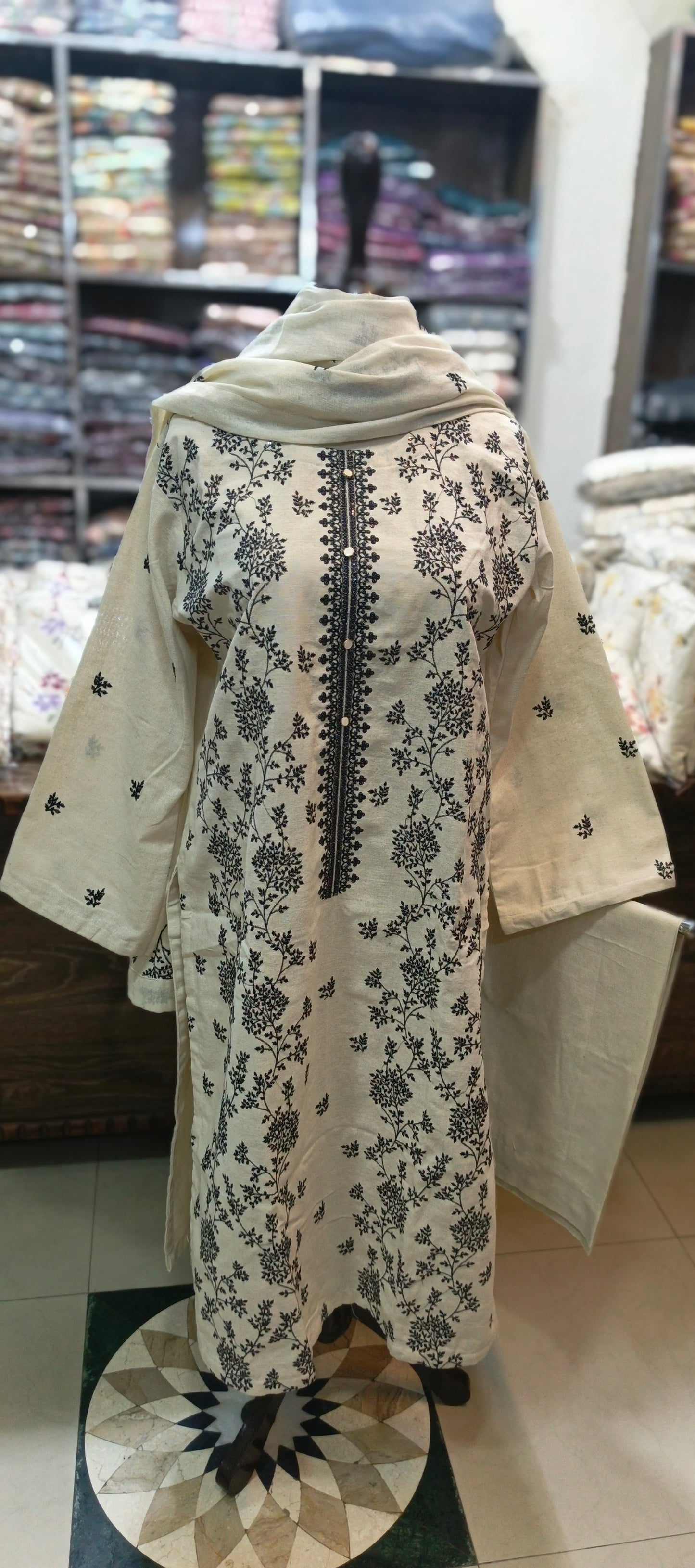 Karandi khaddar embroidered stiched 3 pc