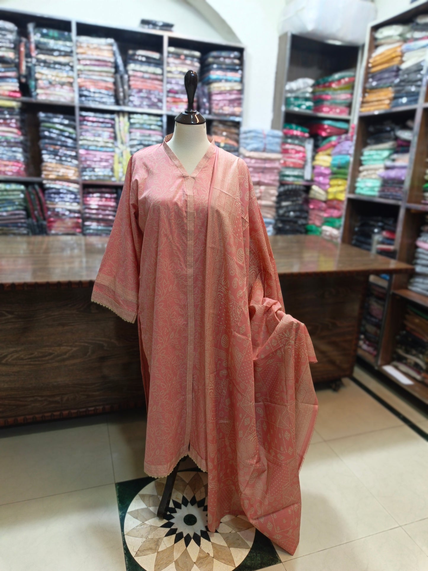 Binsaeed premium lawn stiched shirt trouser 3pc pnk