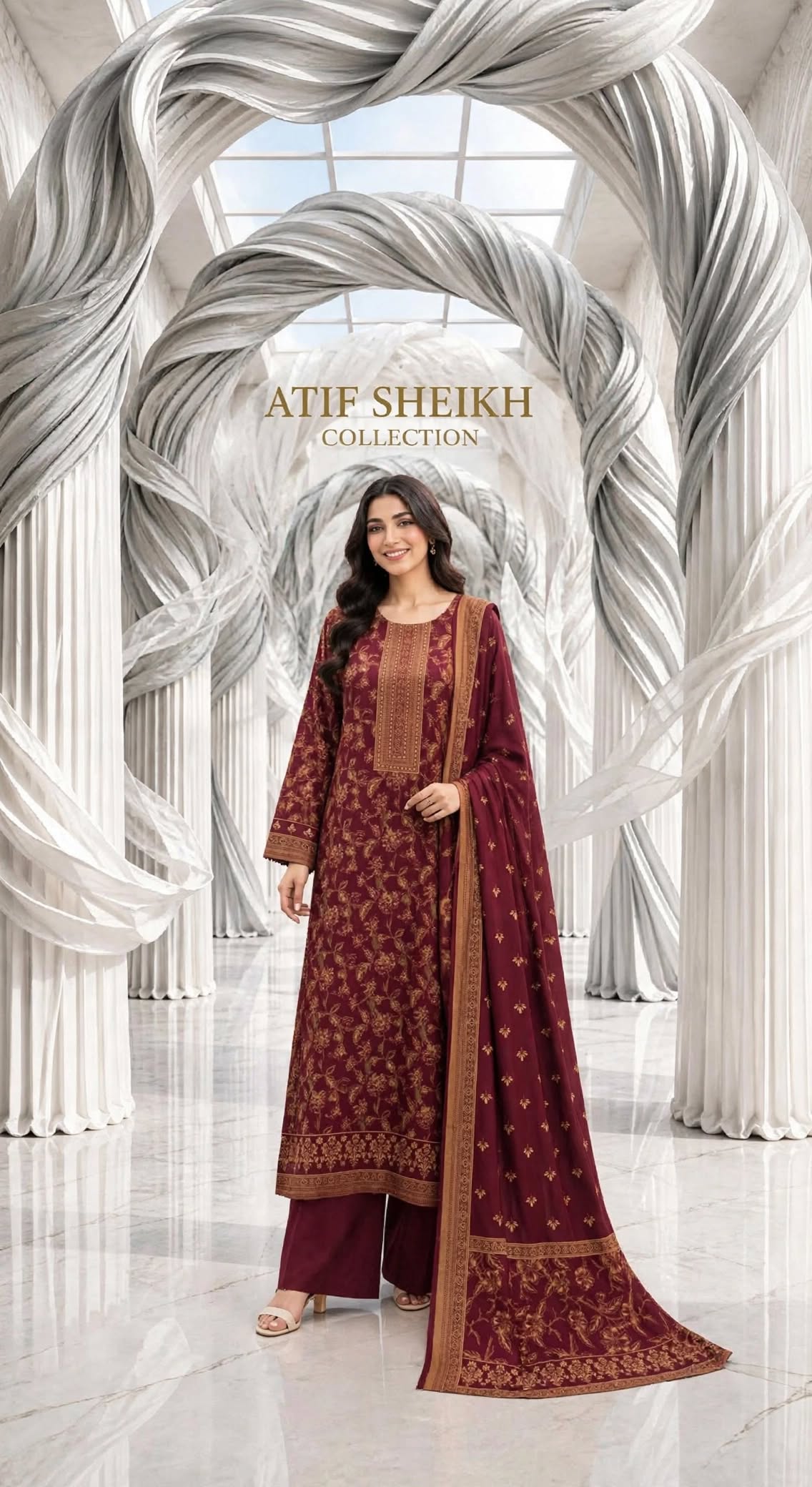 Marina stiched shalwar kameez 3 pc mrn
