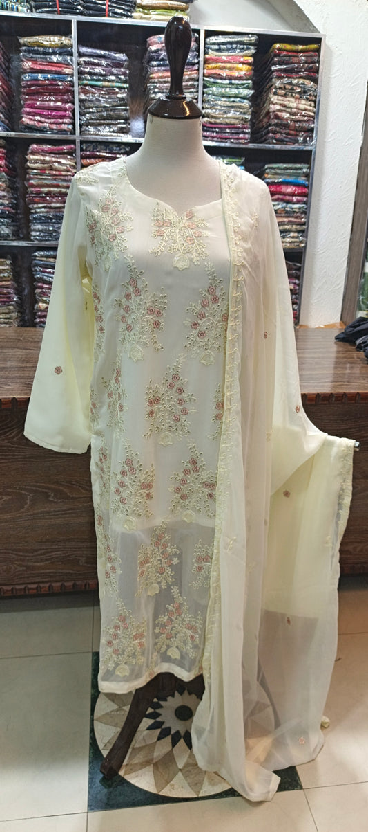 Chiffon embroidered stiched long 3 pc